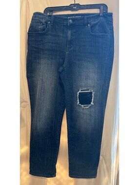 Chico's Platinum Boyfriend distressed denim jeans size 2.5 black sequins